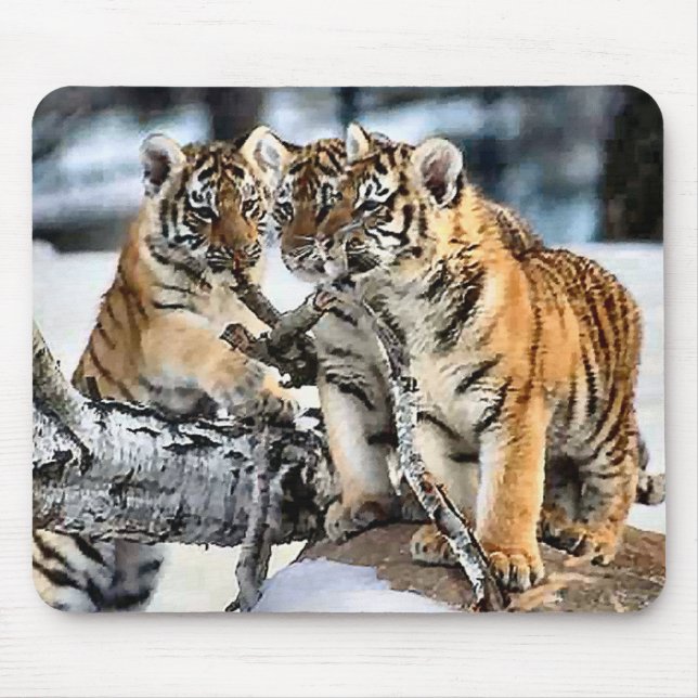 Tapis De Souris Trois tigre CUB en cadeaux d'art de neige (Devant)