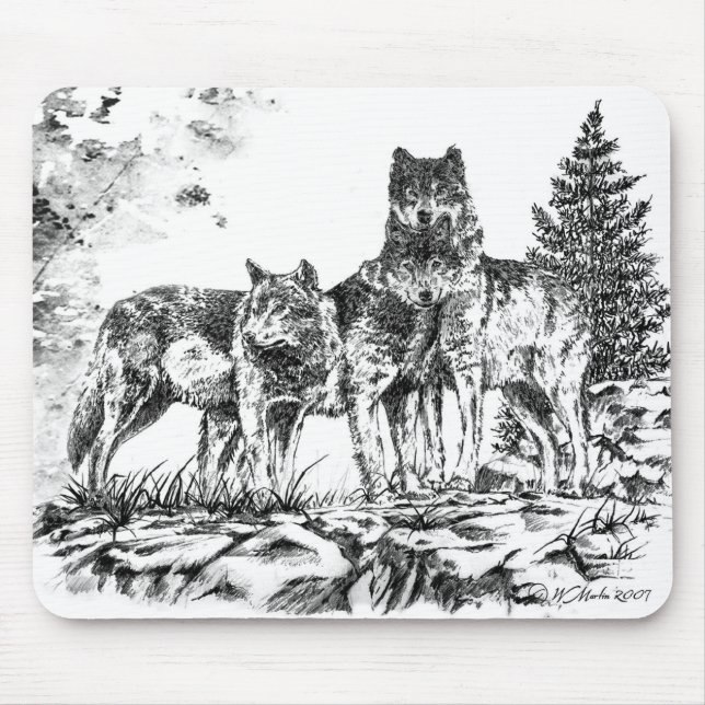 Tapis de souris - trois Wolfs l'illustration (Devant)