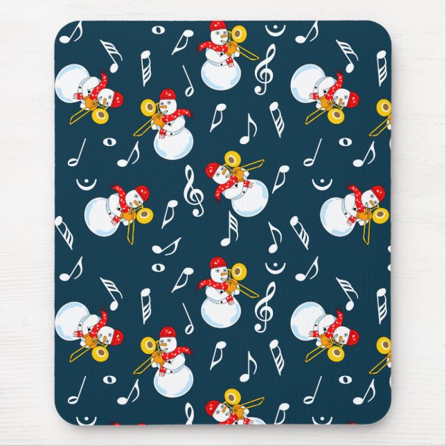 Tapis De Souris Trombone Snowman Music Notes Motif (Devant)