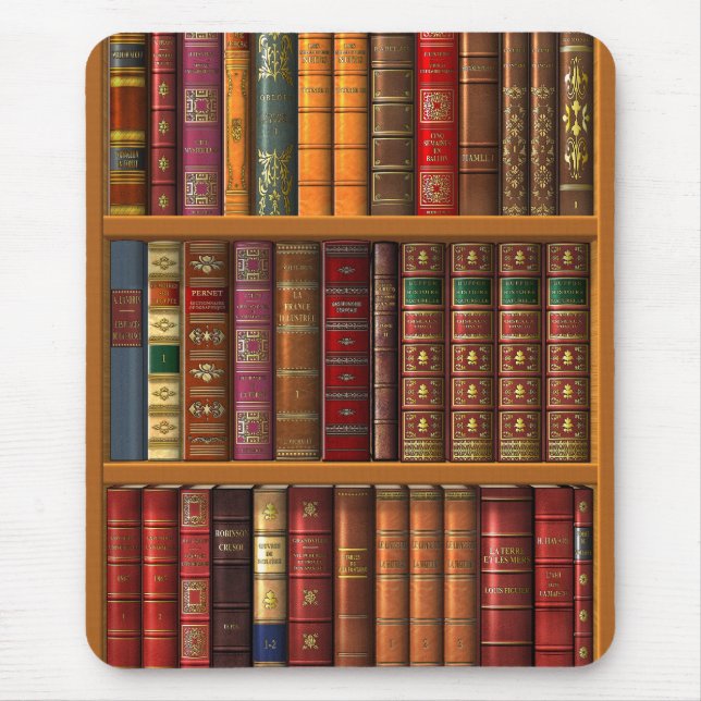 Tapis De Souris Trompe l'oeil "Bibliothèque française". (Devant)