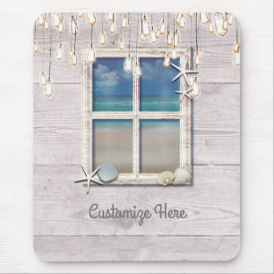Tapis De Souris Tropical Beach Window Blanc Bois Élégant Chic
