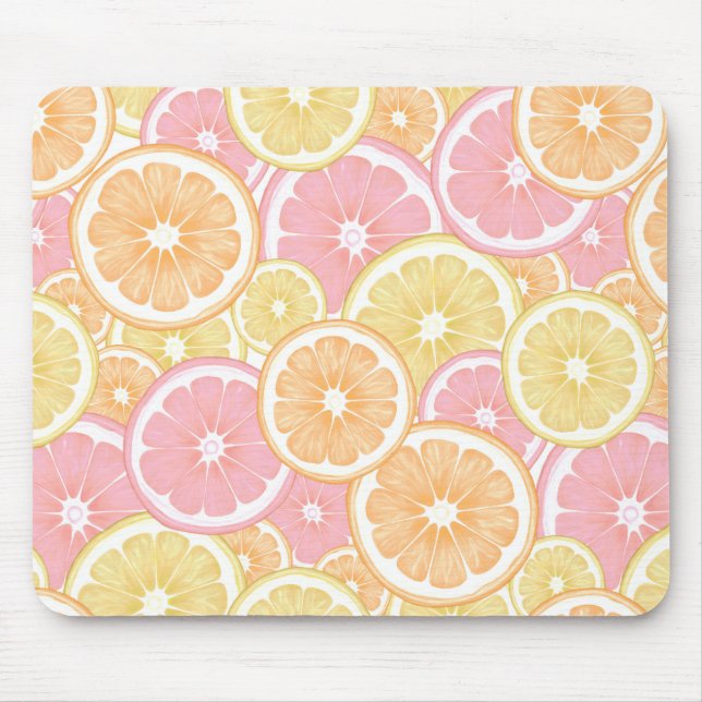 Tapis De Souris Tropical Citrus rose orange jaune Fruit été (Devant)