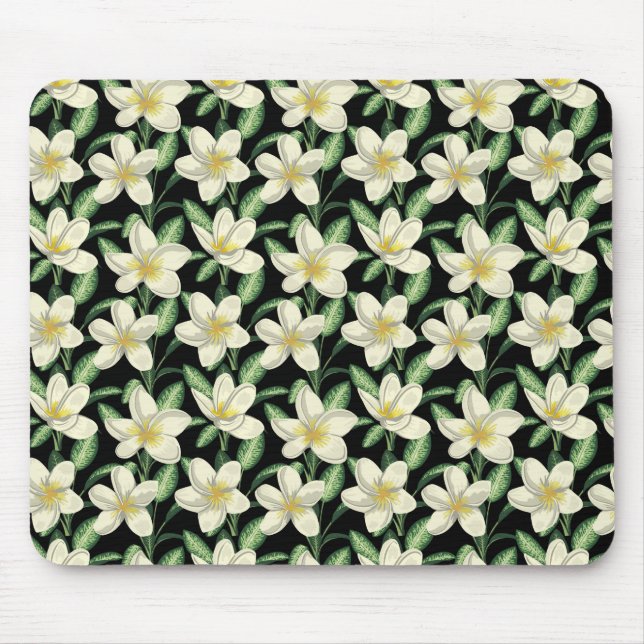 Tapis De Souris Tropical continu motif fleurs blanches feuille ver (Devant)