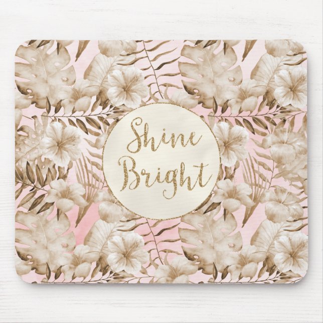 Tapis De Souris Tropical Feuille Cream Blush Gold Parties scintill (Devant)
