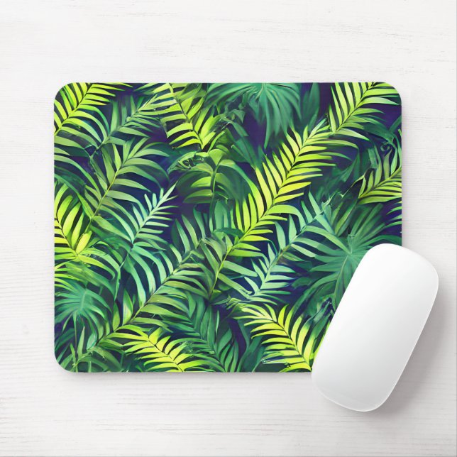 Tapis De Souris Tropical Green Leaf Fern Motif (Avec souris)