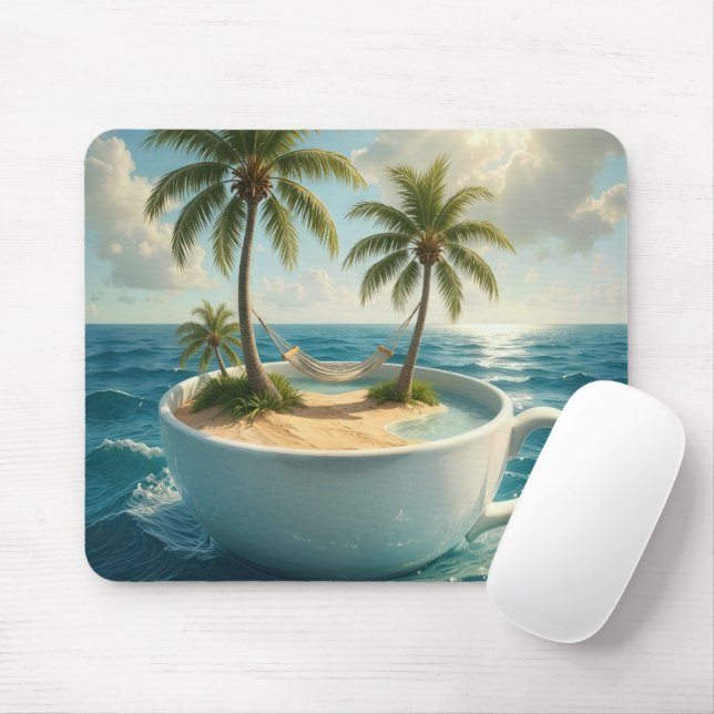 Tapis De Souris Tropical Island With Hammock in a Teacup (Avec souris)