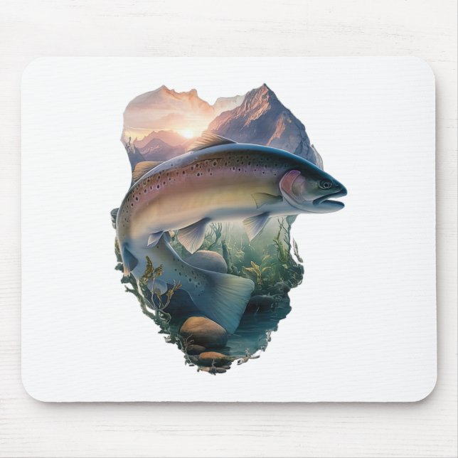 Tapis De Souris Trout Fly Fishing Mountains Nature Fisherman  (Devant)