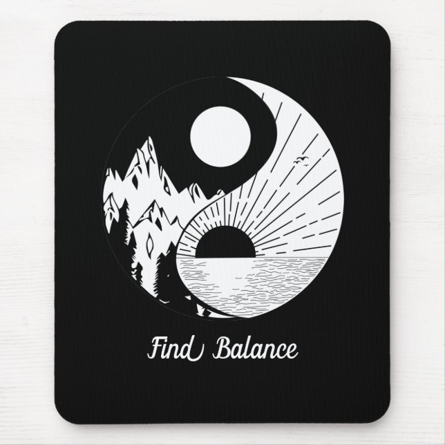Tapis De Souris Trouver l'équilibre Zen Yin Yang Noir Blanc (Devant)