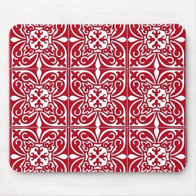 Tapis De Souris Tuiles marocaines - rouge foncé et blanc (Devant)