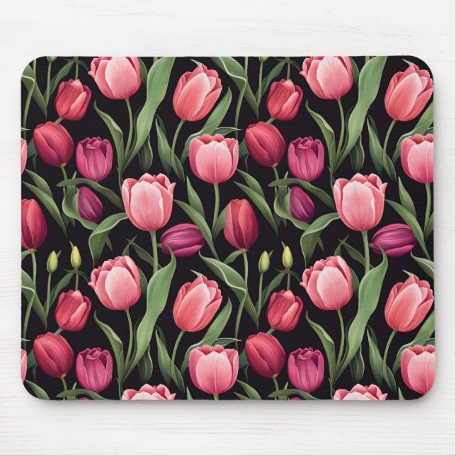 Tapis De Souris Tulipe florale rose et rouge (Devant)