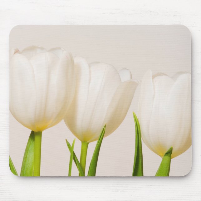 Tapis De Souris Tulipes blanches sur fond blanc, (Devant)