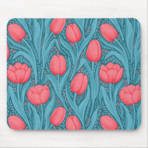 Tapis De Souris Tulipes en bleu et rouge