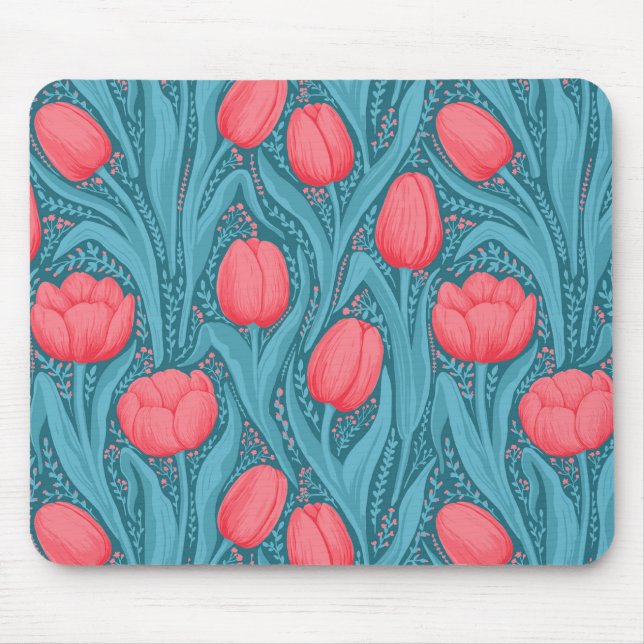 Tapis De Souris Tulipes en bleu et rouge (Devant)