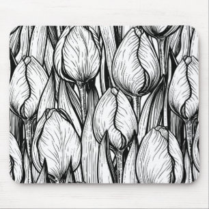 Tapis De Souris Tulipes en noir et blanc