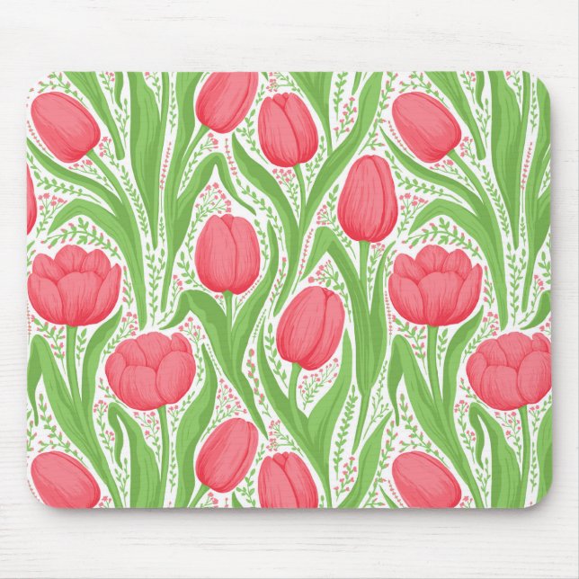 Tapis De Souris Tulipes en rouge et vert (Devant)