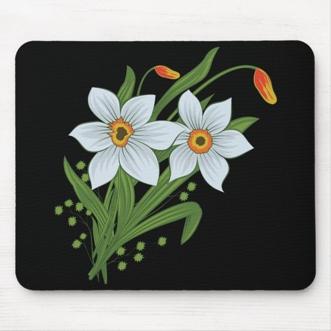 Tapis De Souris Tulipes et jonquilles Fleurs Arrière - plan noir (Devant)