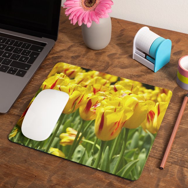 Tapis De Souris Tulipes Jaunes aux rayures rouges Florales (In Situ)