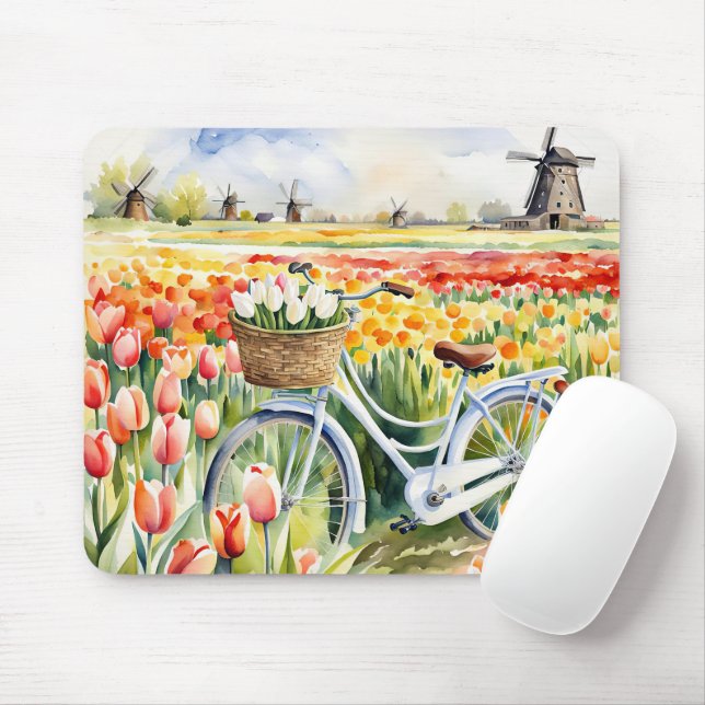 Tapis De Souris Tulipes Néerlandaises Dans Panier À Vélo (Avec souris)