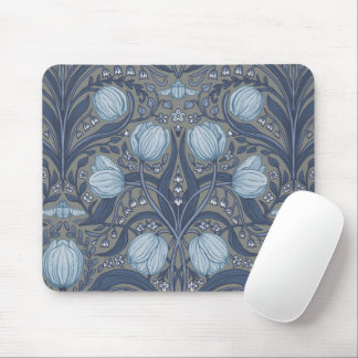 Tapis De Souris Tulipes Rétro Nouveau en bleu et étain
