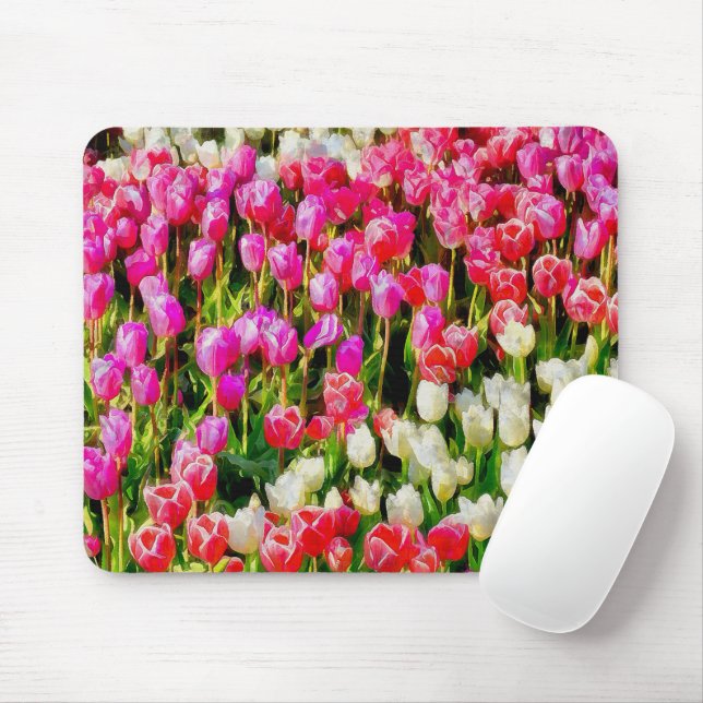 Tapis De Souris Tulipes roses rouges et blanches du Mont Vernon (Avec souris)