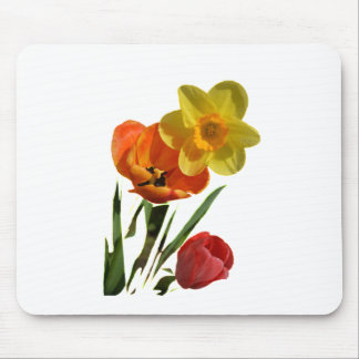 Tapis De Souris Tulipes rouges et fleurs de jonquilles jaunes