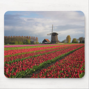 Tapis De Souris Tulipes rouges et un moulin à vent