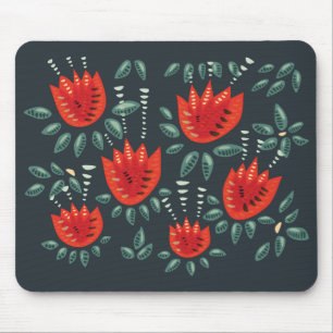 Tapis De Souris Tulipes rouges Motif décoratif Abstrait floral fon