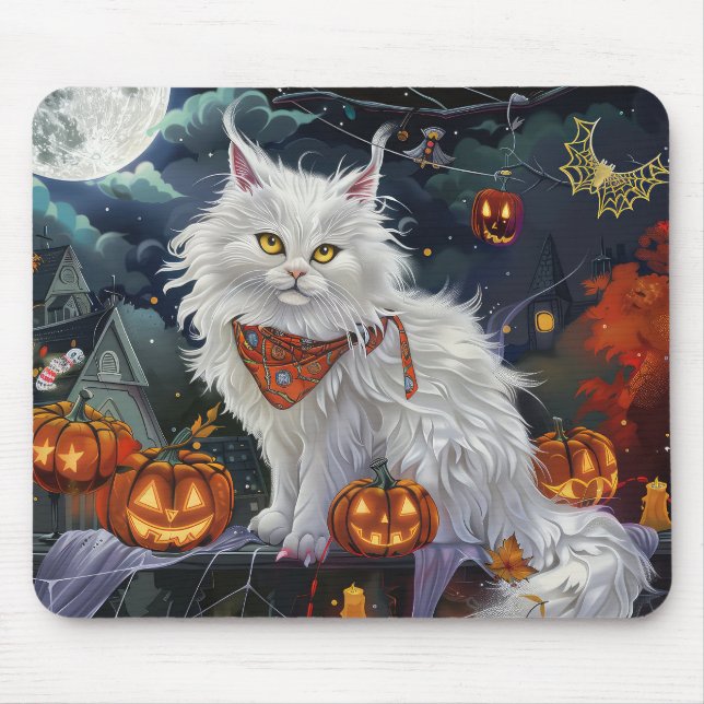Tapis De Souris Turc Angora Chat Halloween Éffrayant (Devant)