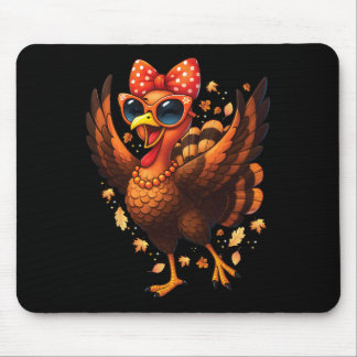 Tapis De Souris Turkey Dancing Turkey Day Womens Fall Cute Bow Tha