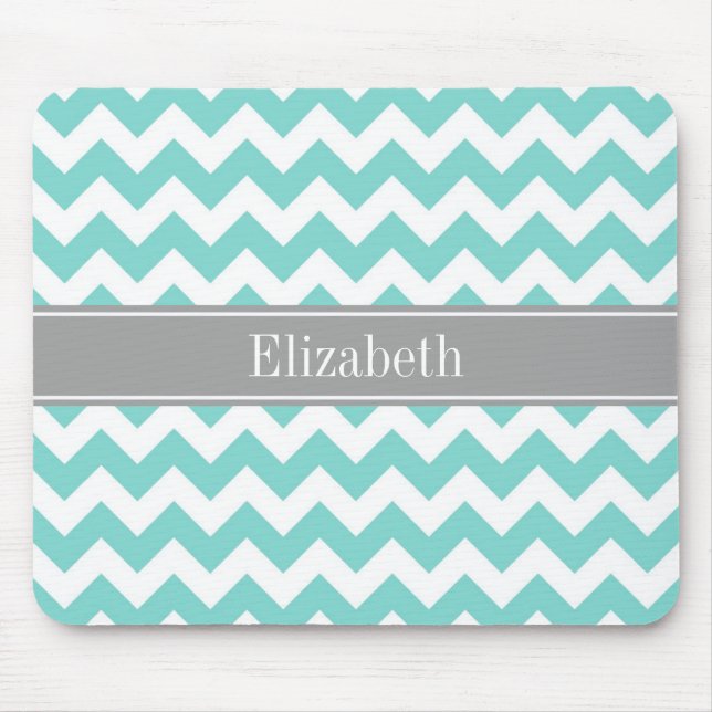 Tapis De Souris Turq / Aqua Wht Chevron Gray Nom Monogram (Devant)