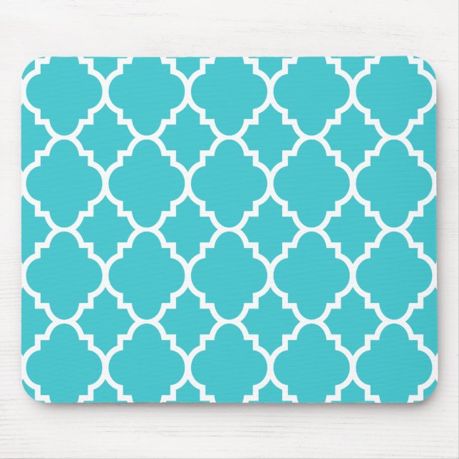 Tapis De Souris Turquoise Aqua Blue Quatrefoil Motif marocain (Devant)