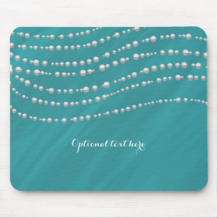 Tapis De Souris Turquoise Bleu & Perles Élégant Glamor Chic