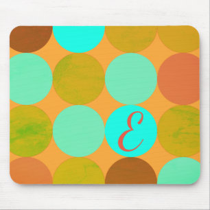 Tapis De Souris Turquoise Bleu Vert & Cercles Orange Monogramme