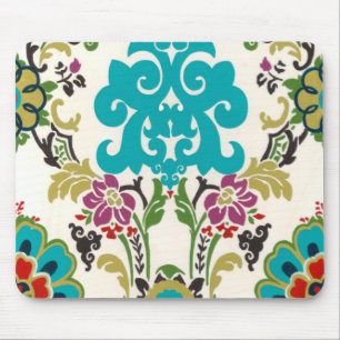 Tapis De Souris Turquoise florale de prune de motifs de damassé