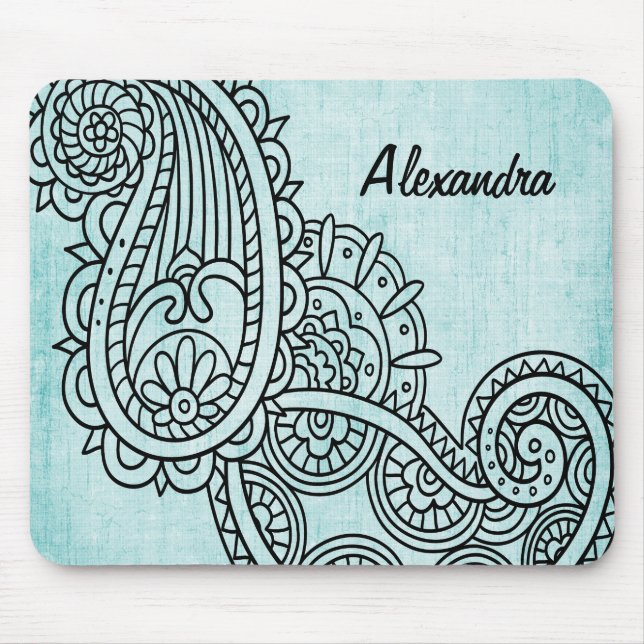 Tapis De Souris Turquoise Mehndi Motif Mousepad (Devant)