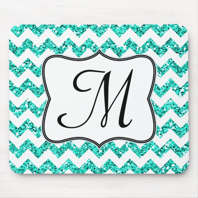 Tapis De Souris Turquoise moderne Chevron Monogramme initial Pad d (Devant)