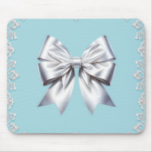 Tapis De Souris Turquoise Œuf de Merle Bleu Grand Nœud Blanc Marié