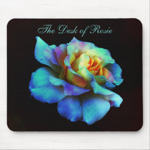 Tapis De Souris Turquoise Pastel Rainbow Rose Mousepad