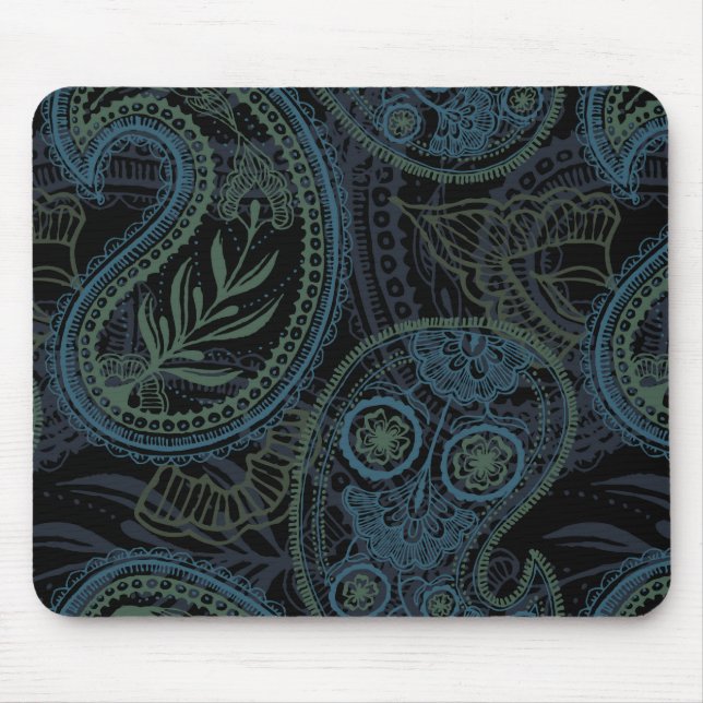 Tapis De Souris Turquoise romantique, bleu et vert Paisley (Devant)