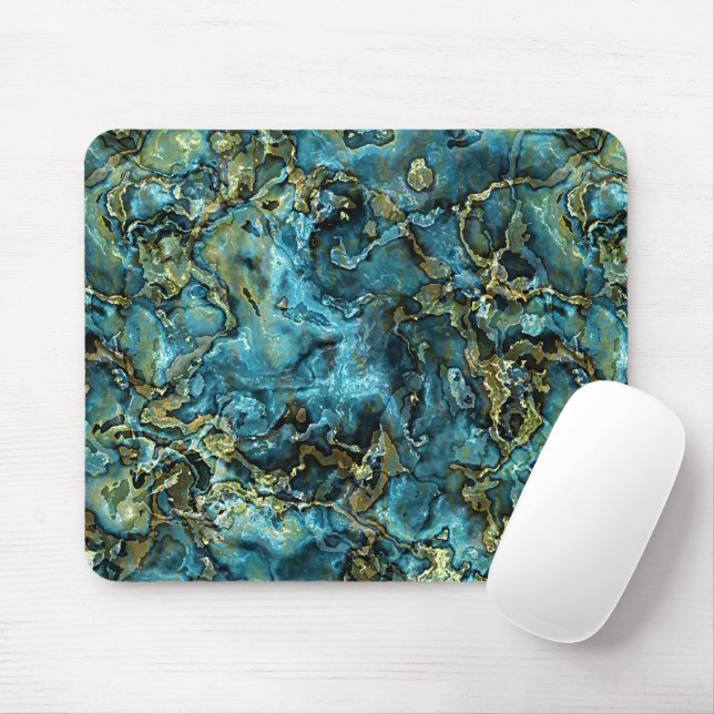 Tapis De Souris Turquoise Turquoise Faux Gold Minerals Agate Motif (Avec souris)