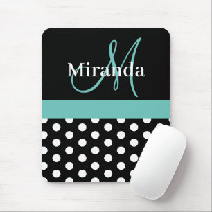 Tapis De Souris Turquoise vert noir blanc Polka Dot Monogramme