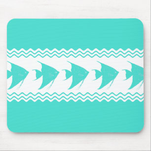 Tapis De Souris Turquoise White Coastal Angelfish Stripes