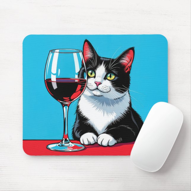 Tapis De Souris Tuxedo Cat With Red Wine (Avec souris)