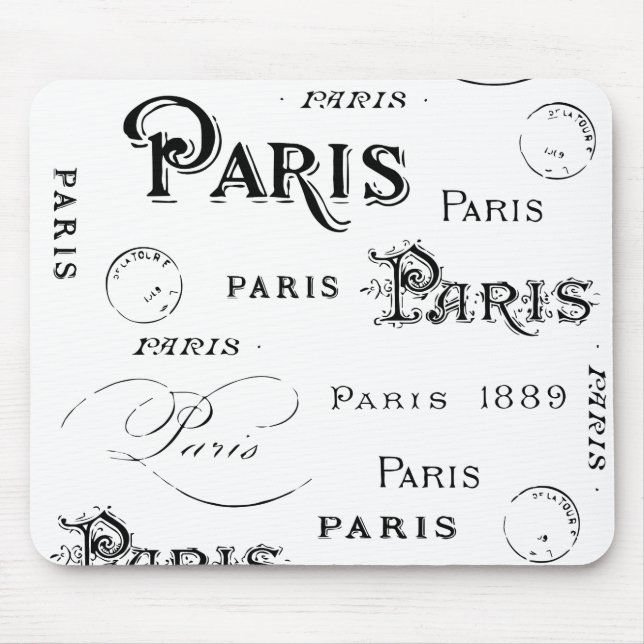 Tapis De Souris Typographie Calligraphie Paris France Tour Eiffel (Devant)