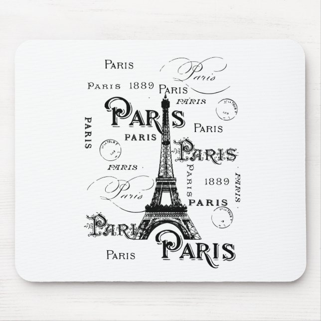 Tapis De Souris Typographie Calligraphie Paris France Tour Eiffel (Devant)