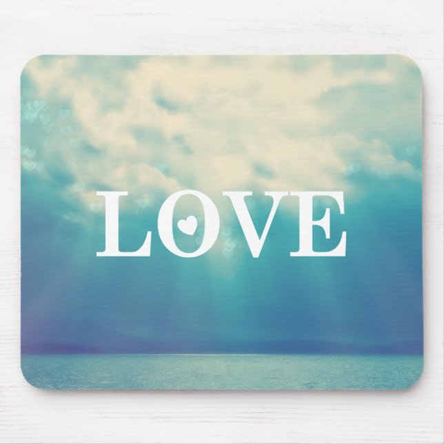 Tapis De Souris Typographie d'amour ciel bleu nuageux (Devant)