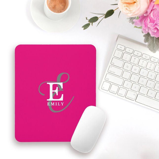 Tapis De Souris Typographie Monogramme Moderne Et Élégante Rose Ch (Personalize with your name and monogram initial.)