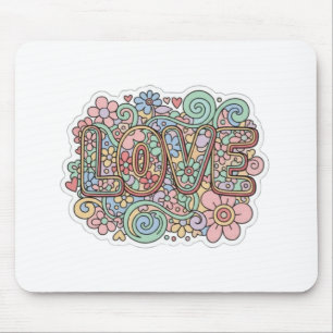 Tapis De Souris Typographie Rétro Fleurie Pastel Amour