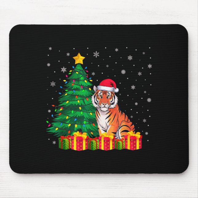 Tapis De Souris Ugly Bengal Tiger Santa Hat Christmas Tree Lights  (Devant)