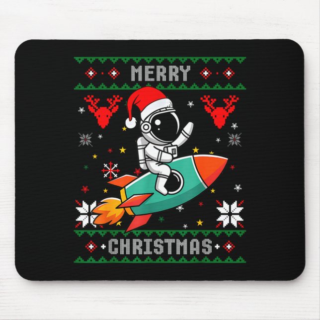 Tapis De Souris Ugly Christmas Astronaut Riding Rocket Santa Hat T (Devant)